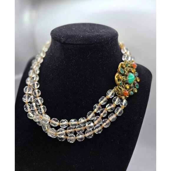 ANTIQUE Austro-Hungarian Crystal Bead Necklace Circa 1890 Ornate Filigree read - Picture 13 of 15